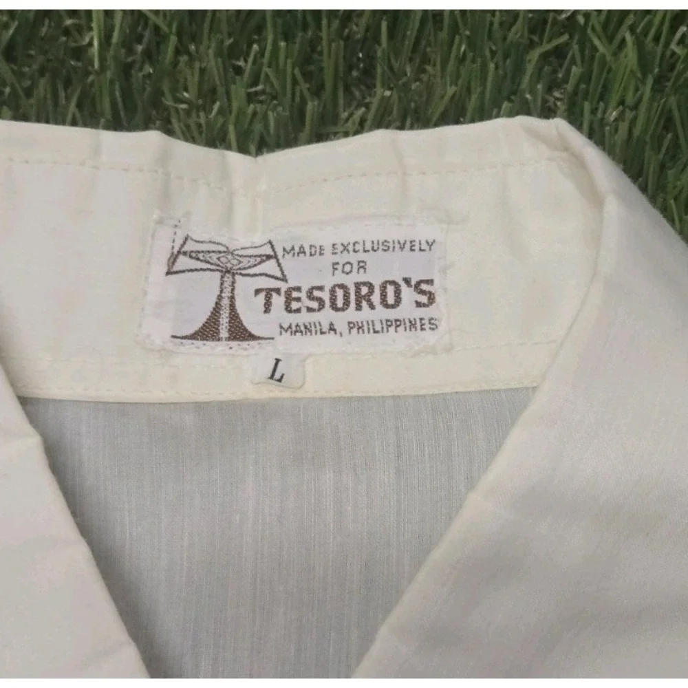 Tesoro's Manila Vintage Jusi Barong Tagalog Shirt Size L - Picture 2 of 5